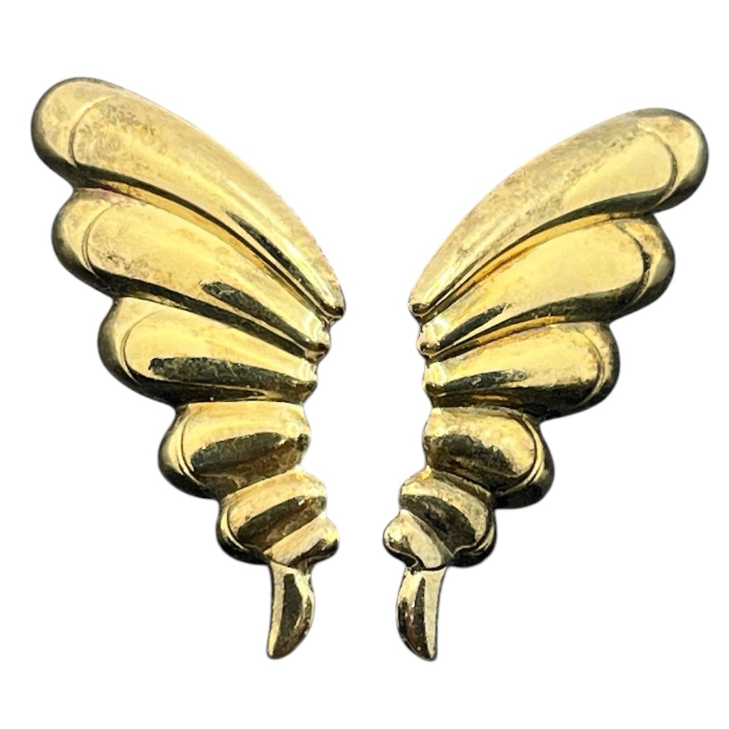 Carla 14k Gold Filled Hollow Angel Wind Butterfly Stud Earrings Vintage